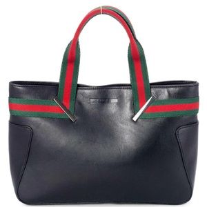GUCCI Web Sherry Line Black Leather Bag